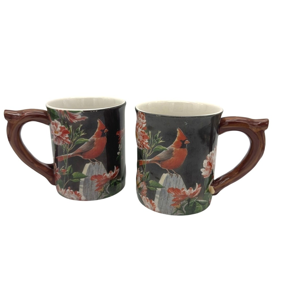 Susan Bourdet Cardinal Bird Coffee Tea Cup Mug Raised Art Set Of 2 Lg 14oz Core